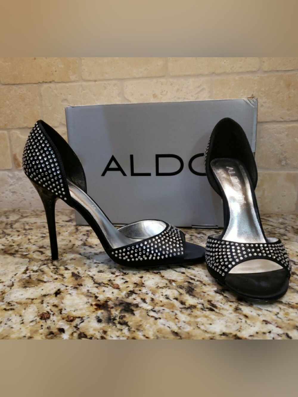 ALDO Black Crystal Embellished D'Orsay High Heels